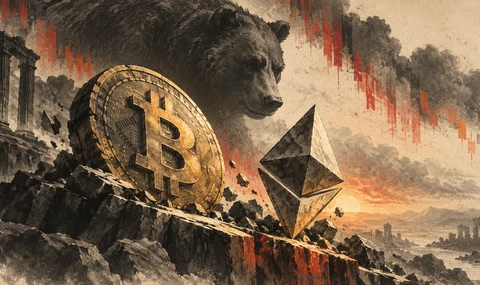 رسم تحريري لبيتكوين وإيثريوم تحت ضغط الاتجاه الهابط