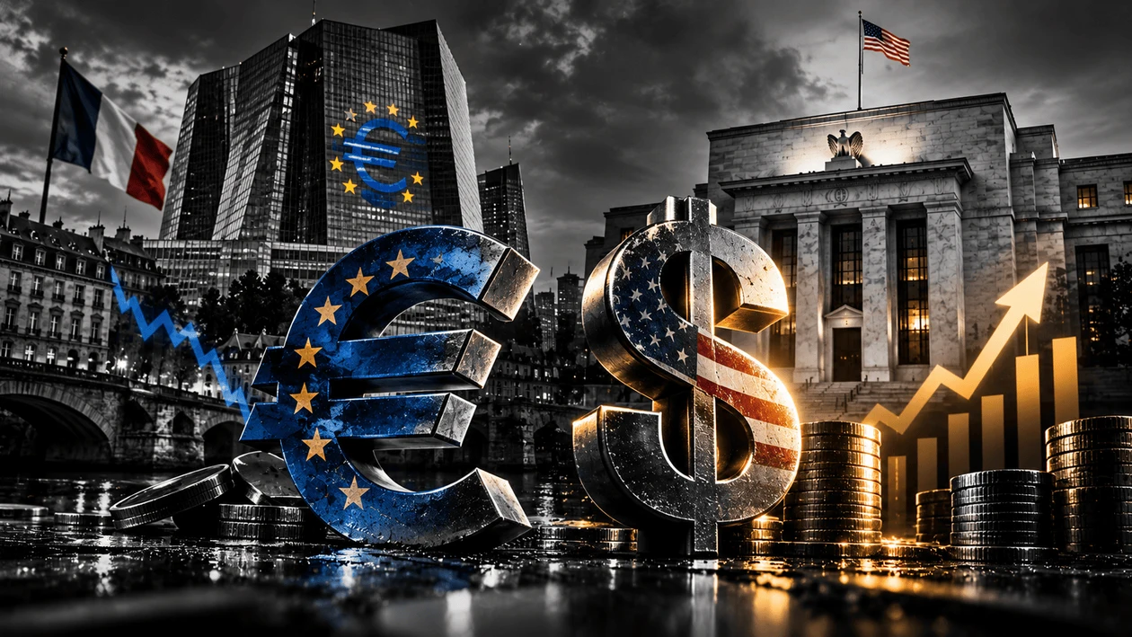 Euro and US dollar currencies amid ECB and Federal Reserve monetary policy uncertainty