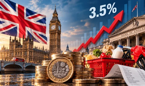 التضخم البريطاني يرتفع إلى 3.5% في سبتمبر 2026، مع صورة لبنك إنجلترا والجنيه الإسترليني وأسعار الغذاء والوقود في لندن.