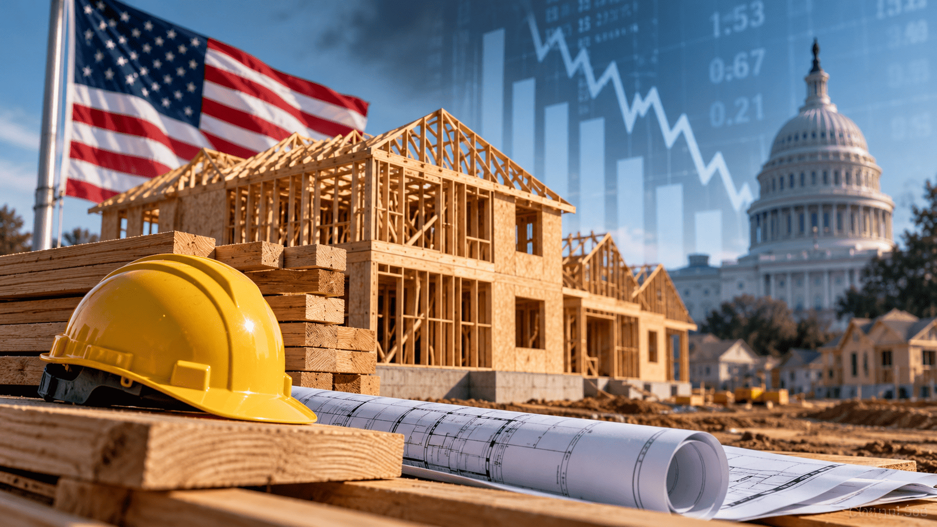 US residential housing construction site illustrating September 2026 housing starts and building permits data.