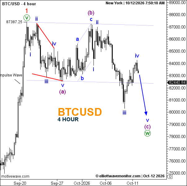 Bitcoin Elliott Wave Analysis: Final Wave v Targets Lower Support